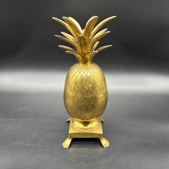 Vintage Brass Pineapple Candlestick Holder Statue Paw Feet Tropical Fruit Decor - Picture 5 of 14